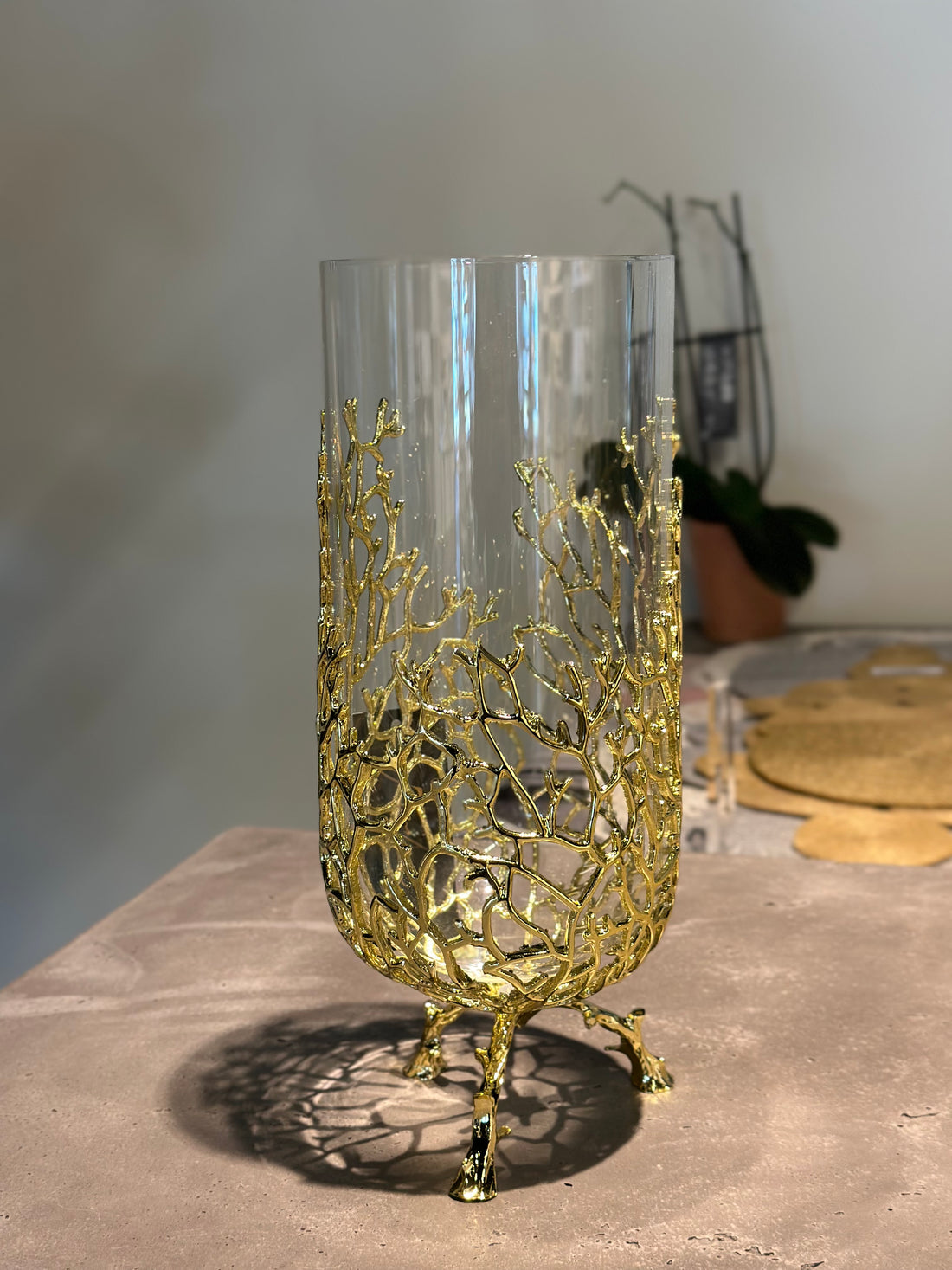 Gold Coral-Inspired Glass Vase