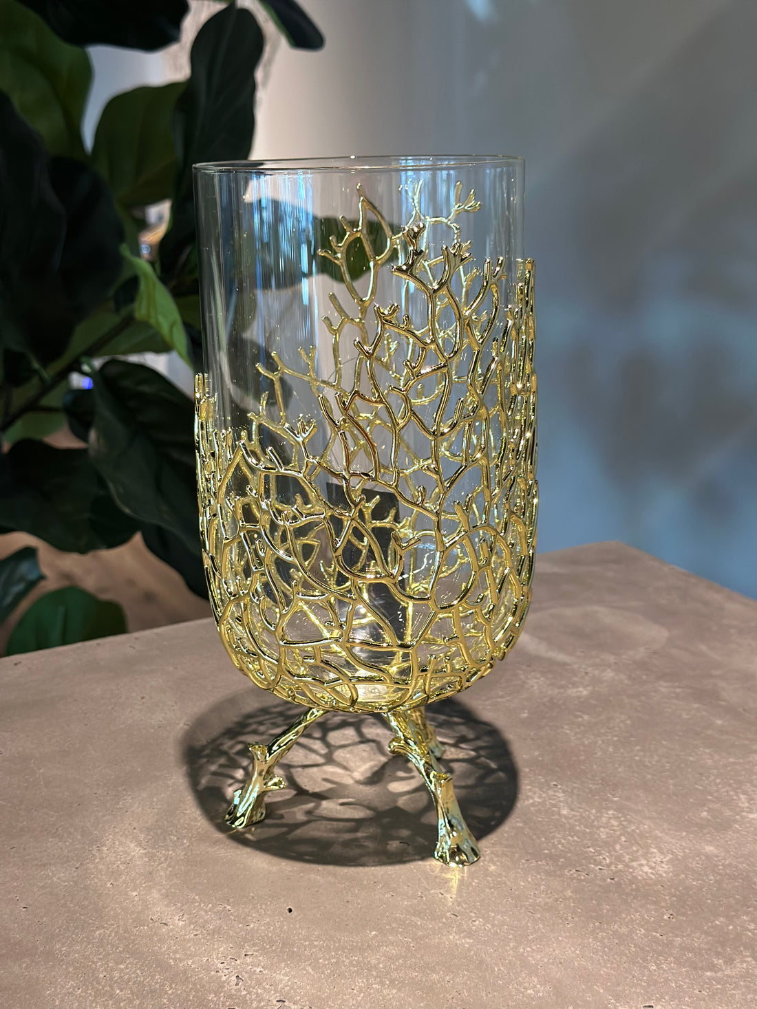 Gold Coral Design Glass Vase