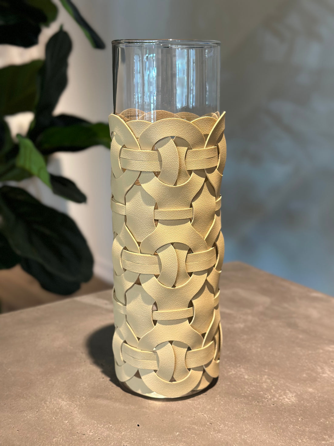 Woven Leather Accent Glass Vase