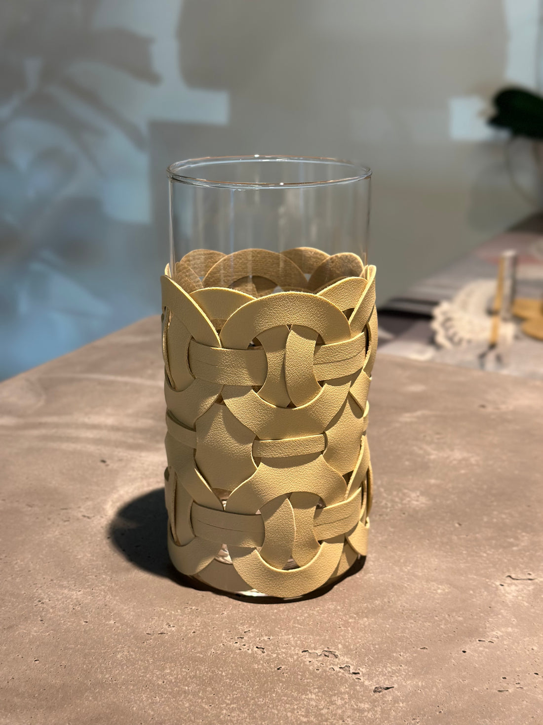 Small Woven Leather Accent Glass Vase