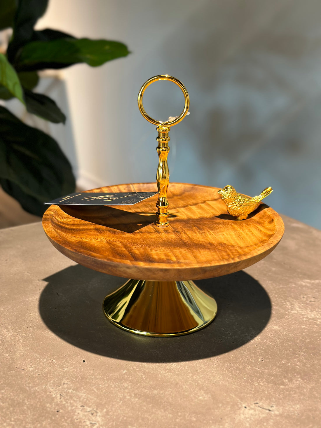 Small Wood Gold Tray with handle