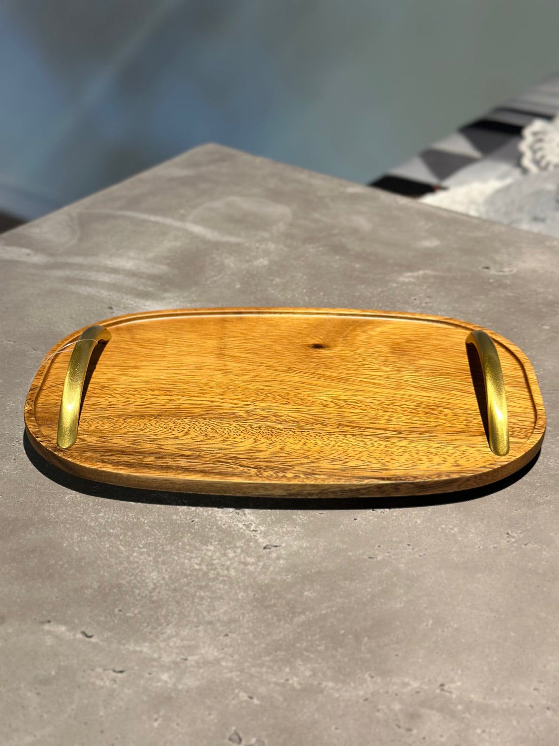 Wooden Serving Tray with Gold Handles