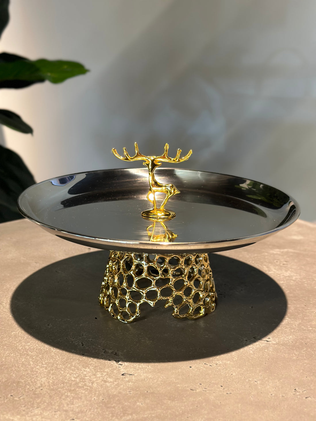 Silver Tray with Gold Deer Accent