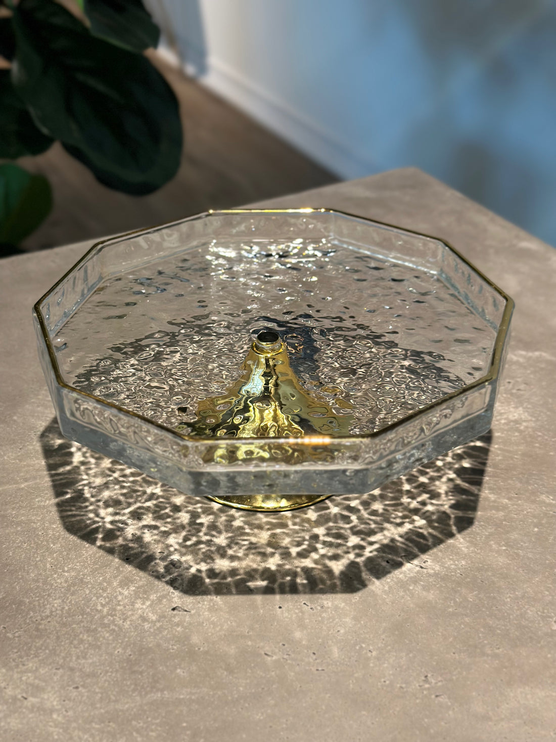 Octagonal Glass Serving Stand with Gold Pedestal