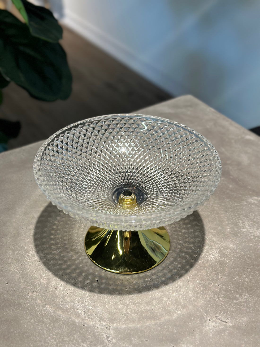 Textured Glass Bowl with Gold Pedestal Base