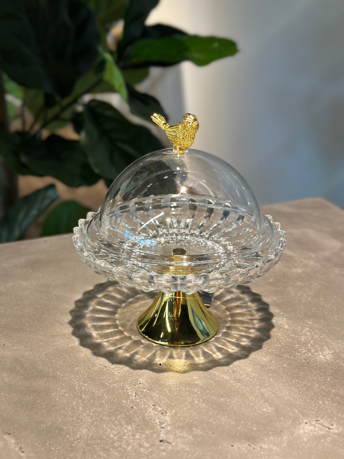 Small Pedestal Dish with Bird-Topped Lid