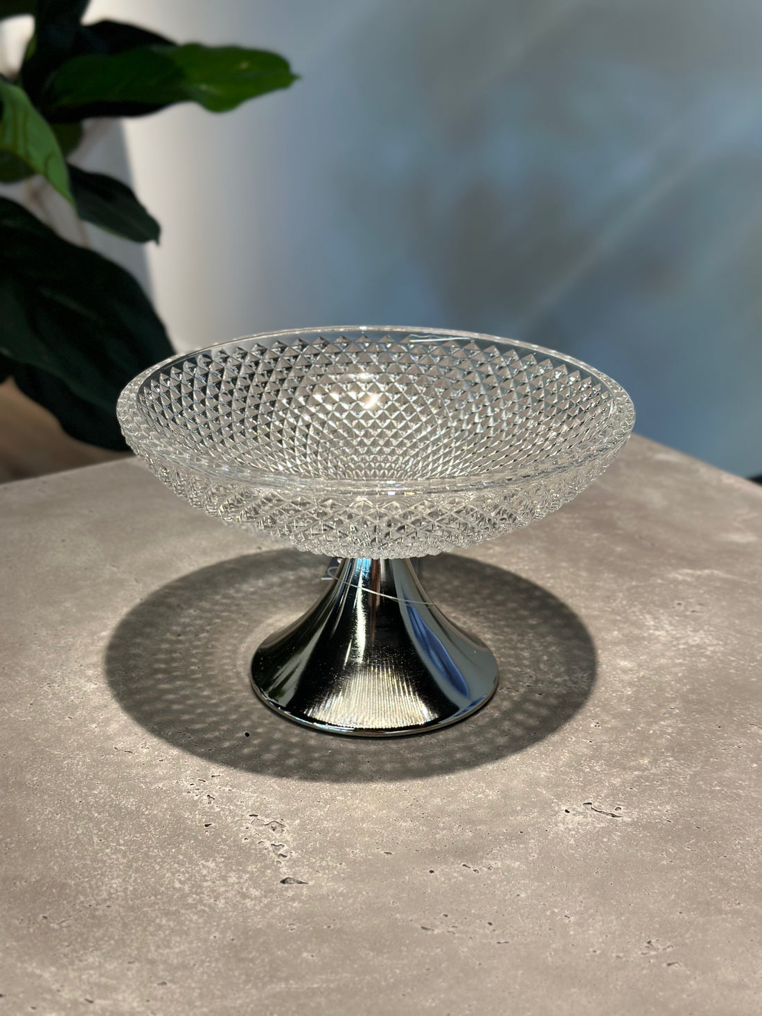 Decorative Glass Bowl with Silver Base