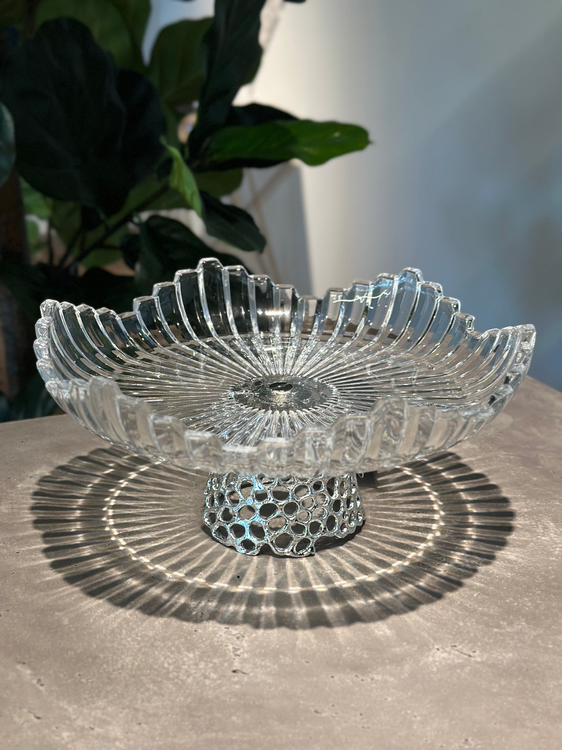 Glass Bowl with Silver Intricate Base