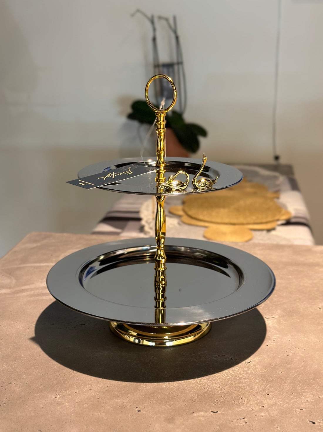 Two-Tier Swan Knob Serving Tray