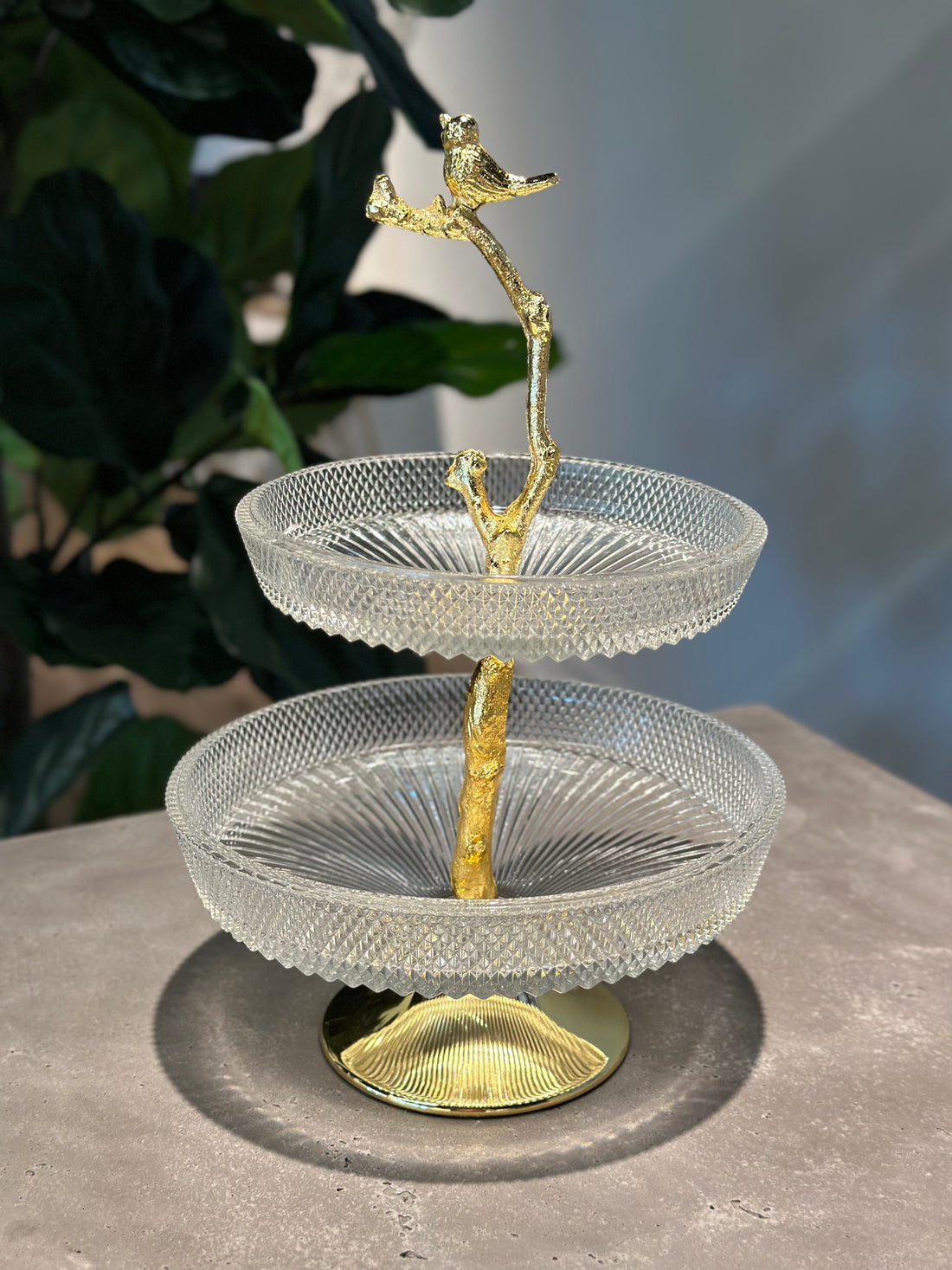 Two-Tier Decorative Stand with Bird Accent