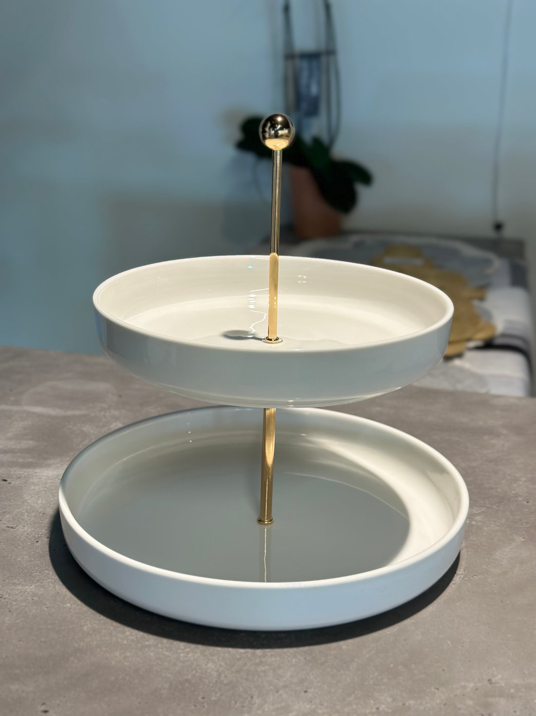 Two-Tier White and Gold Serving Tray