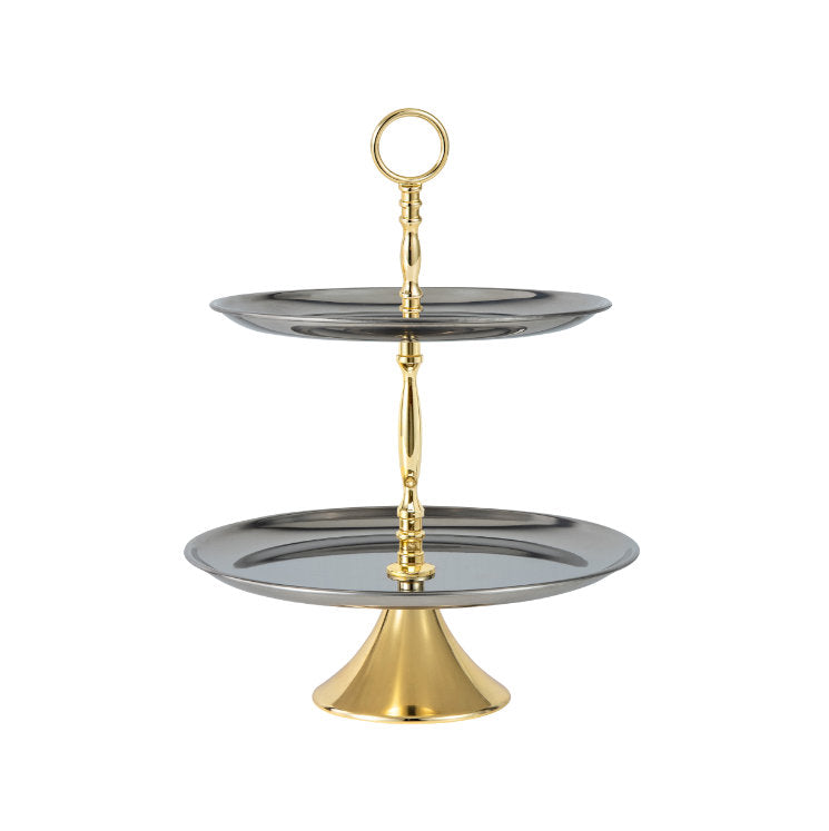 Two-Tier Gold and Silver Serving Tray