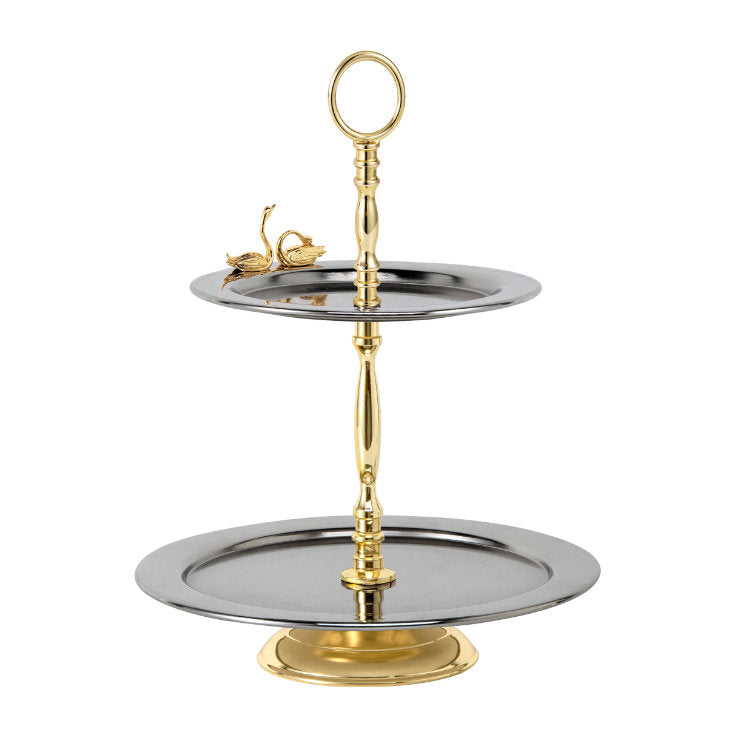 Two-Tier Swan Knob Serving Tray