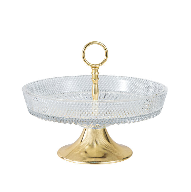 Single-Tier Textured Glass Serving Stand with Gold Handle