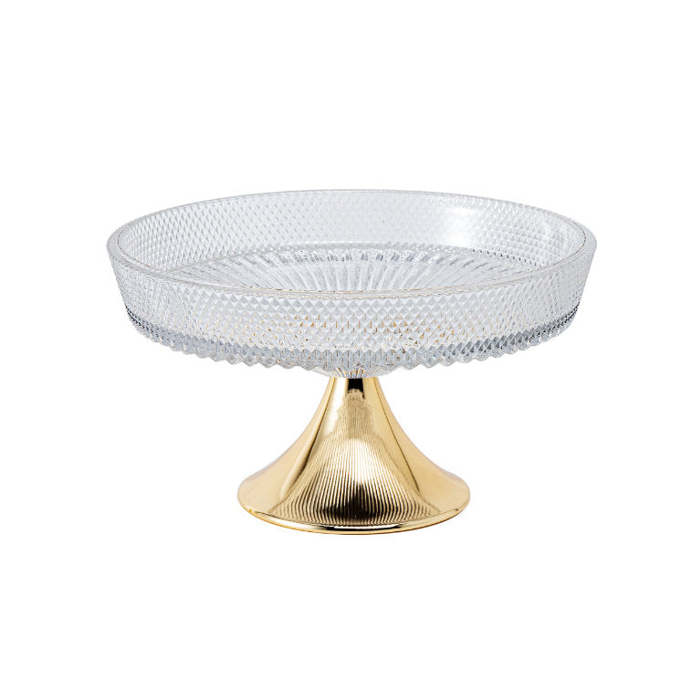 Elegant Textured Glass Serving Bowl with Gold Pedestal