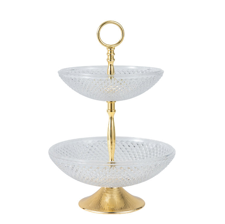 Two-Tier Glass Stand with Gold Accents