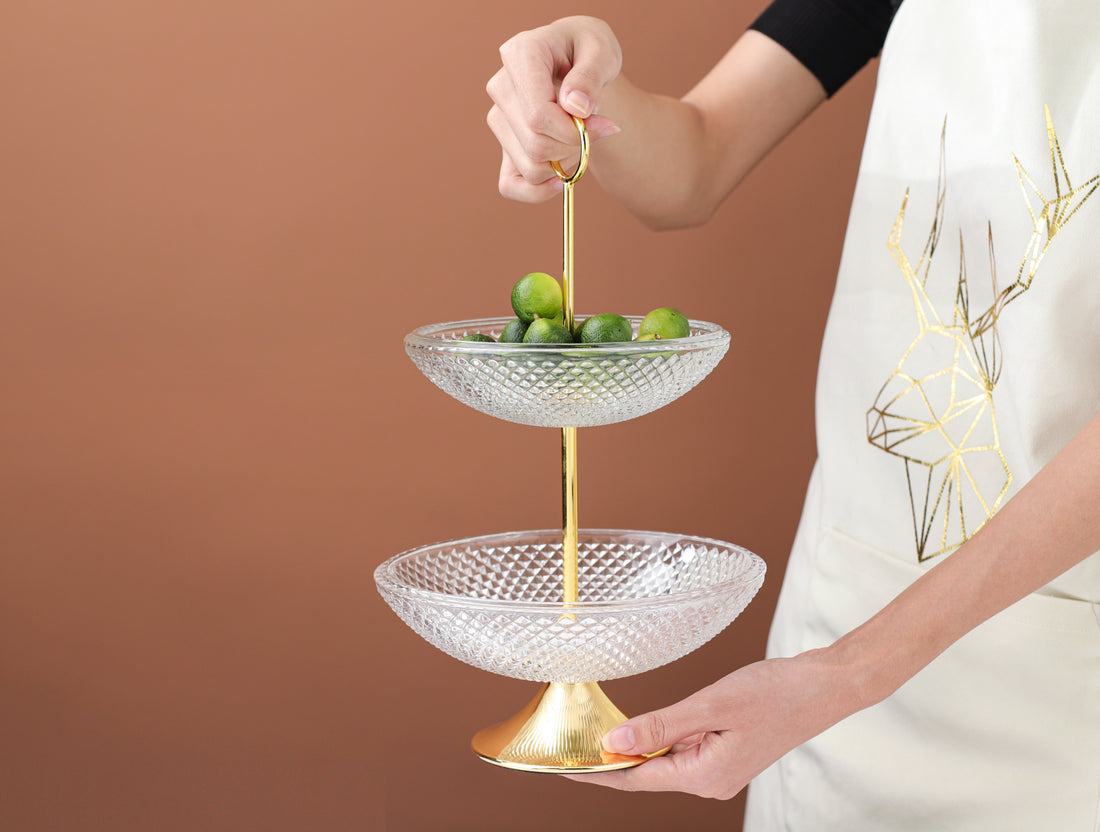 Two-Tier Glass Stand with Gold Accents