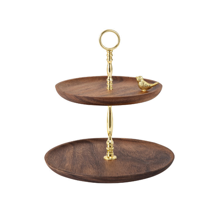 Two-Tier Wooden Serving Tray with Bird Accent