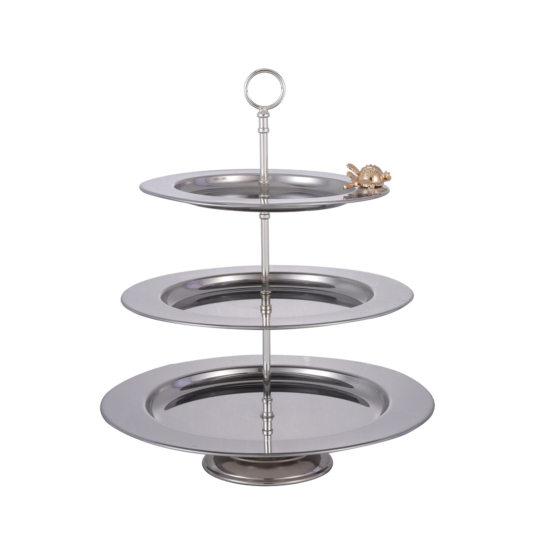 Three-Tier Stainless Steel Tray with Golden Pomegranate