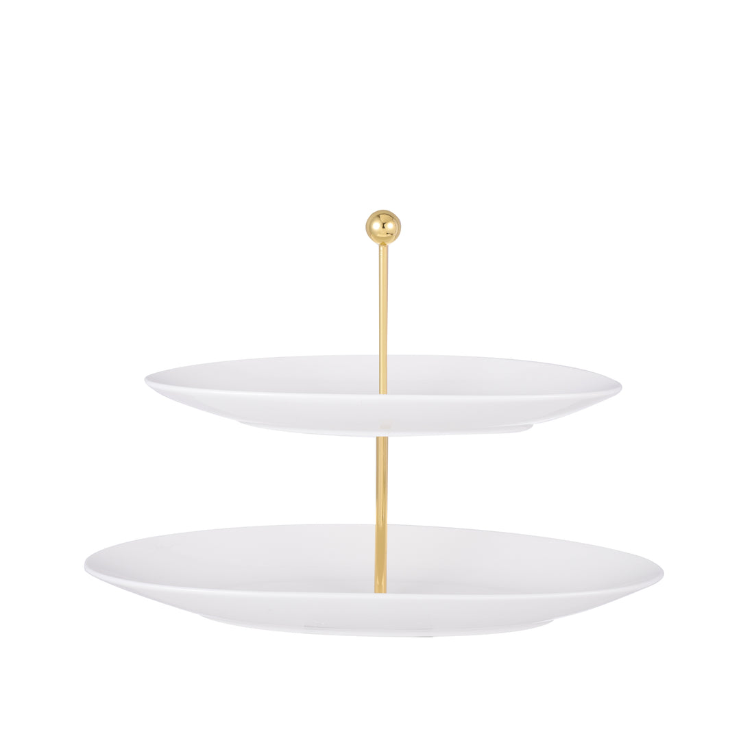 Two-Tier Oval White and Gold Serving Tray