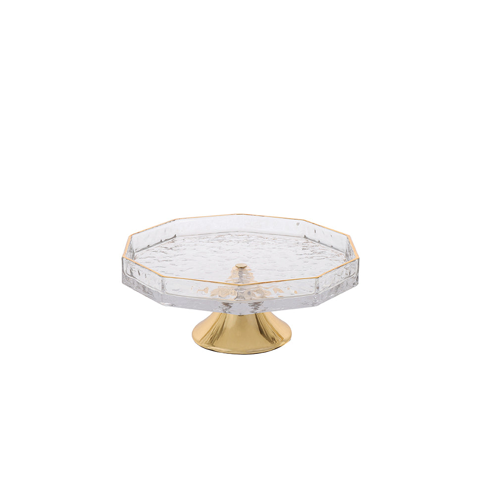 Octagonal Glass Serving Stand with Gold Pedestal