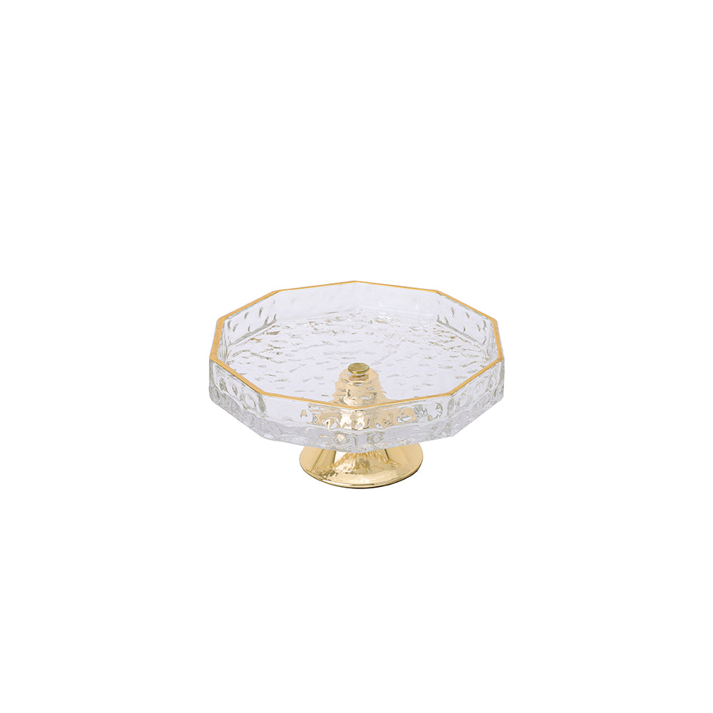 Small Decorative Glass Cake Stand with Gold Base