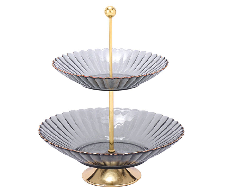 Two-Tier Glass Serving Stand with Gold Accents