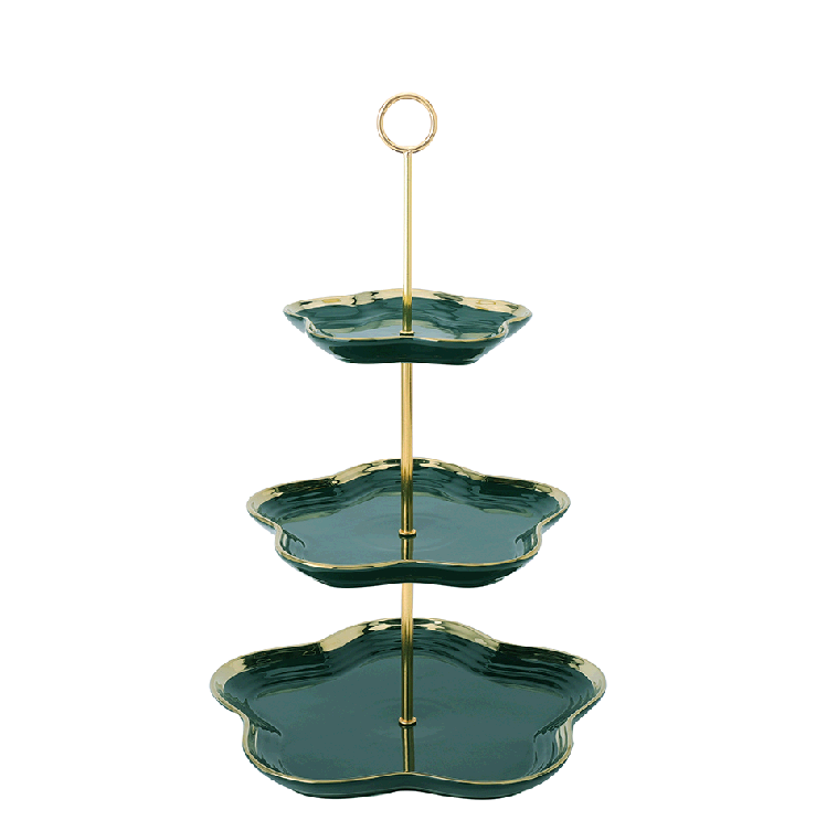 Three-Tier Green Petal Serving Tray