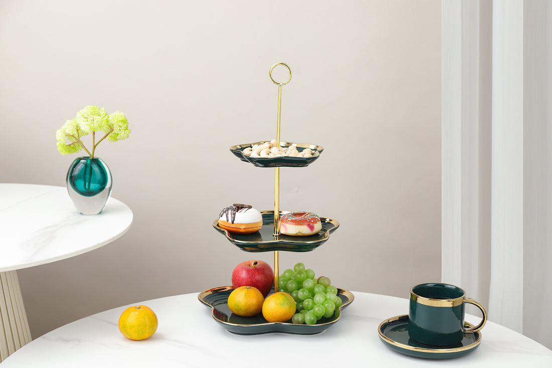 Three-Tier Green Petal Serving Tray