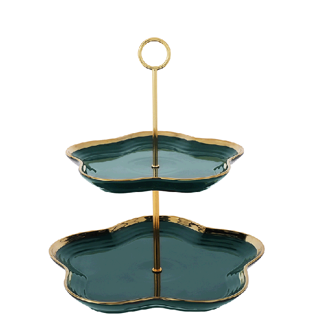 Two-Tier Green and Gold Serving Tray