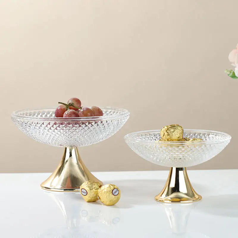 Textured Glass Bowl with Gold Pedestal Base