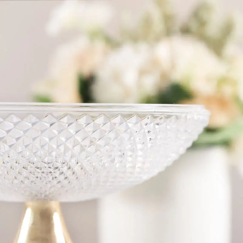 Textured Glass Bowl with Gold Pedestal Base