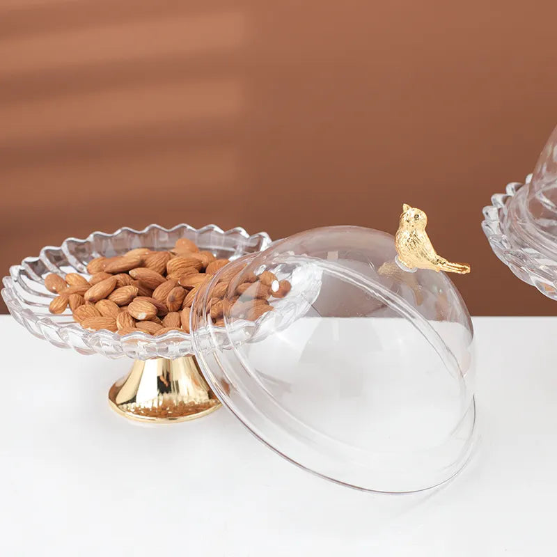 Small Pedestal Dish with Bird-Topped Lid