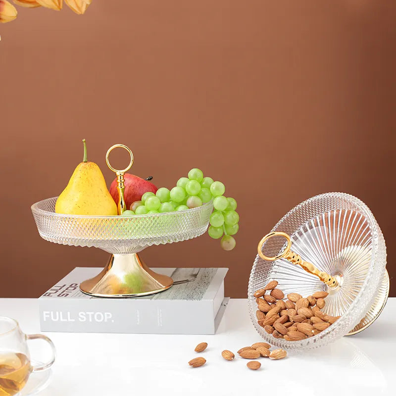 Single-Tier Textured Glass Serving Stand with Gold Handle