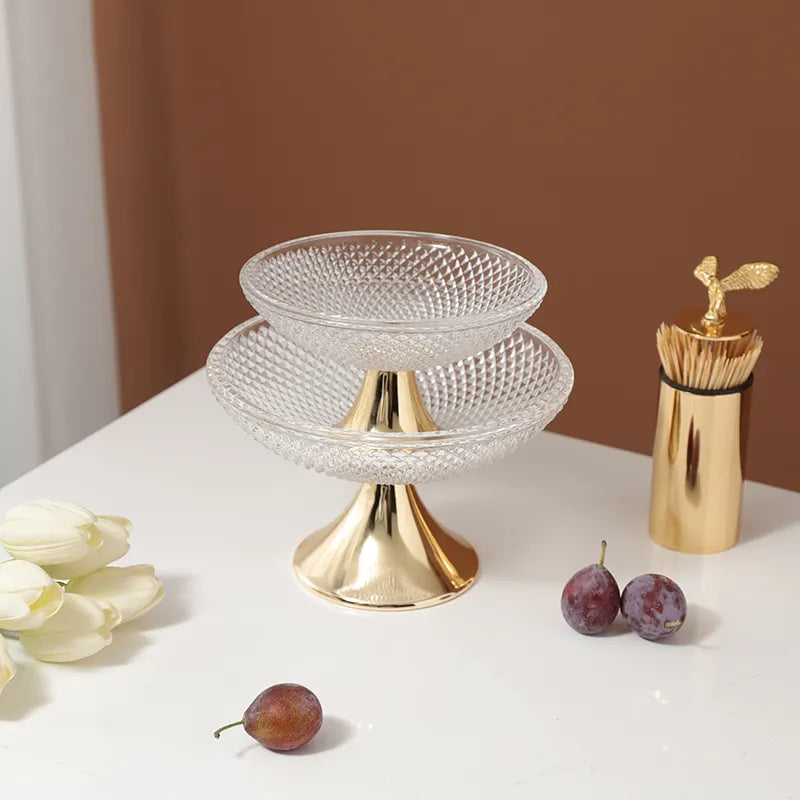 Textured Glass Bowl with Gold Pedestal Base