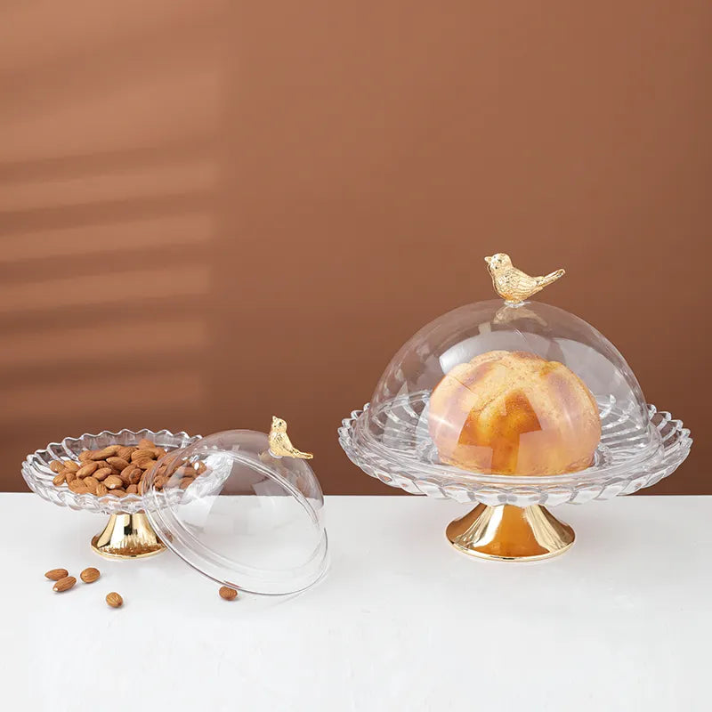 Small Pedestal Dish with Bird-Topped Lid