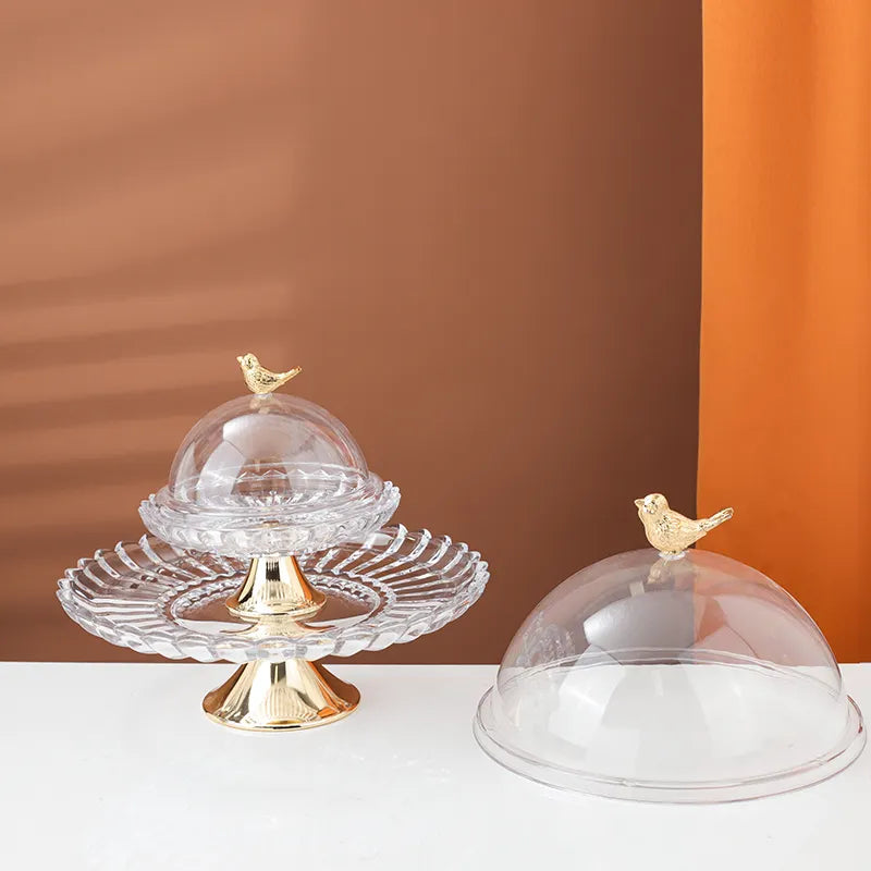 Small Pedestal Dish with Bird-Topped Lid