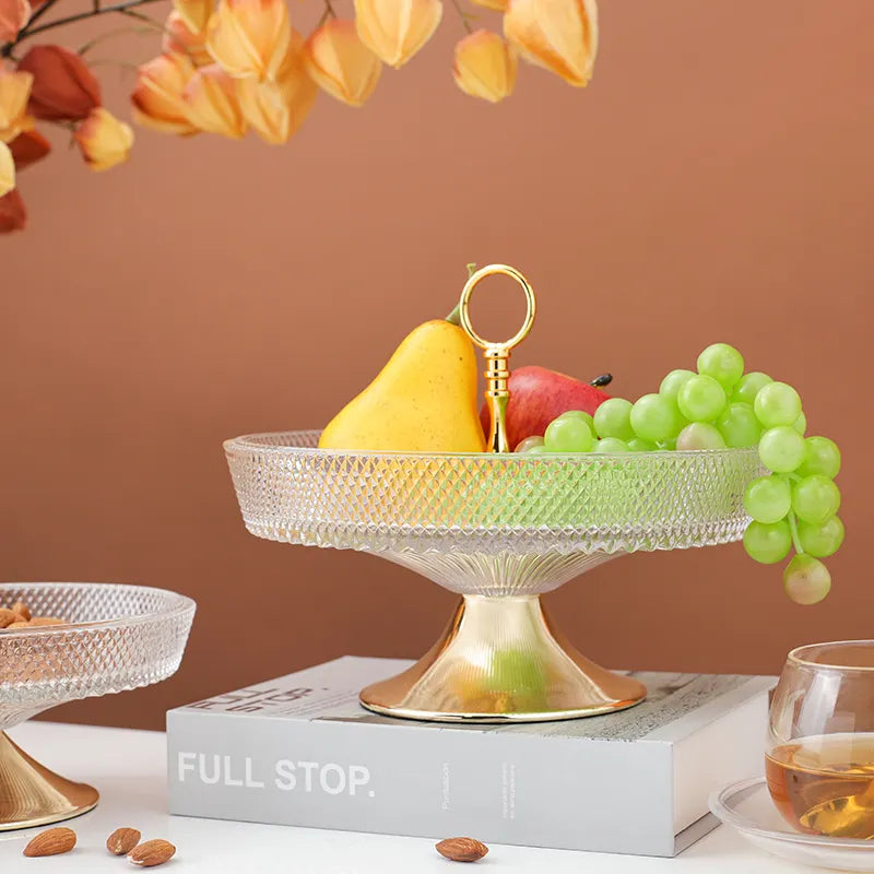 Single-Tier Textured Glass Serving Stand with Gold Handle