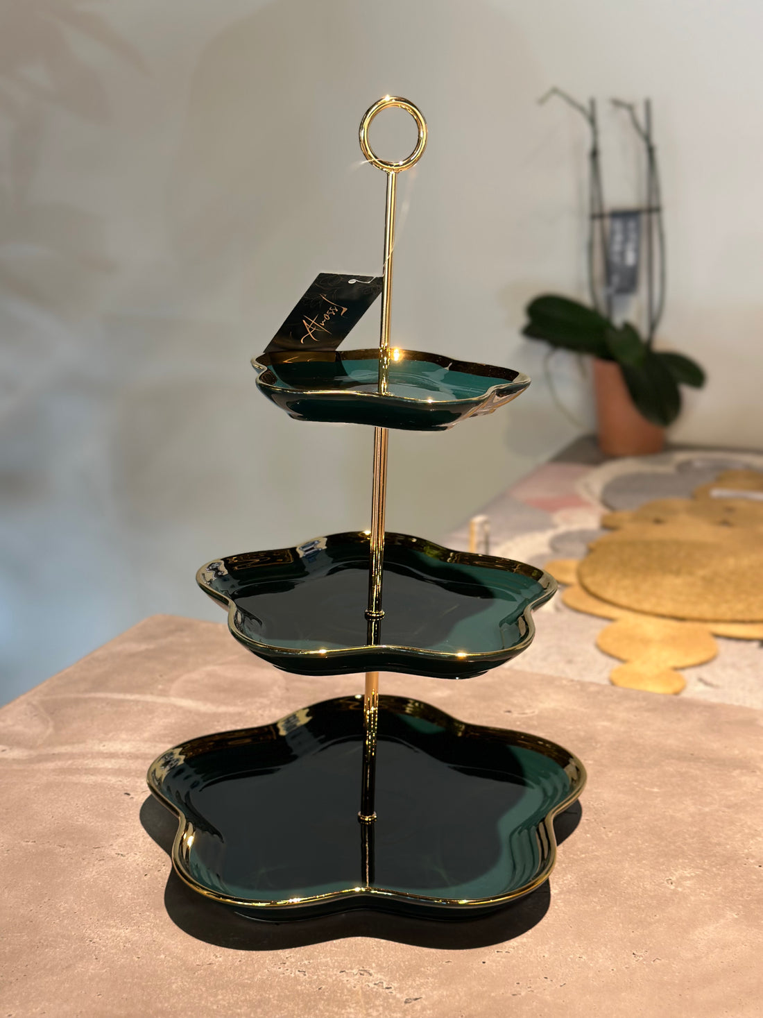 Three-Tier Green Petal Serving Tray