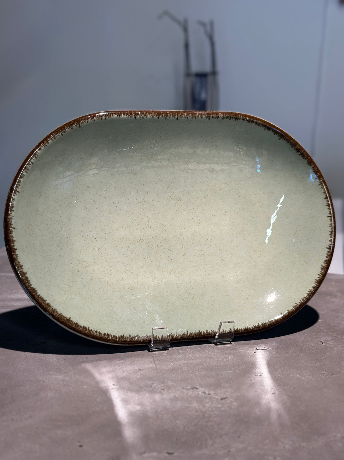 Pearl Color X Oval Plate Green 36cm