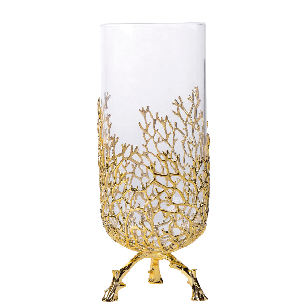 Gold Coral-Inspired Glass Vase