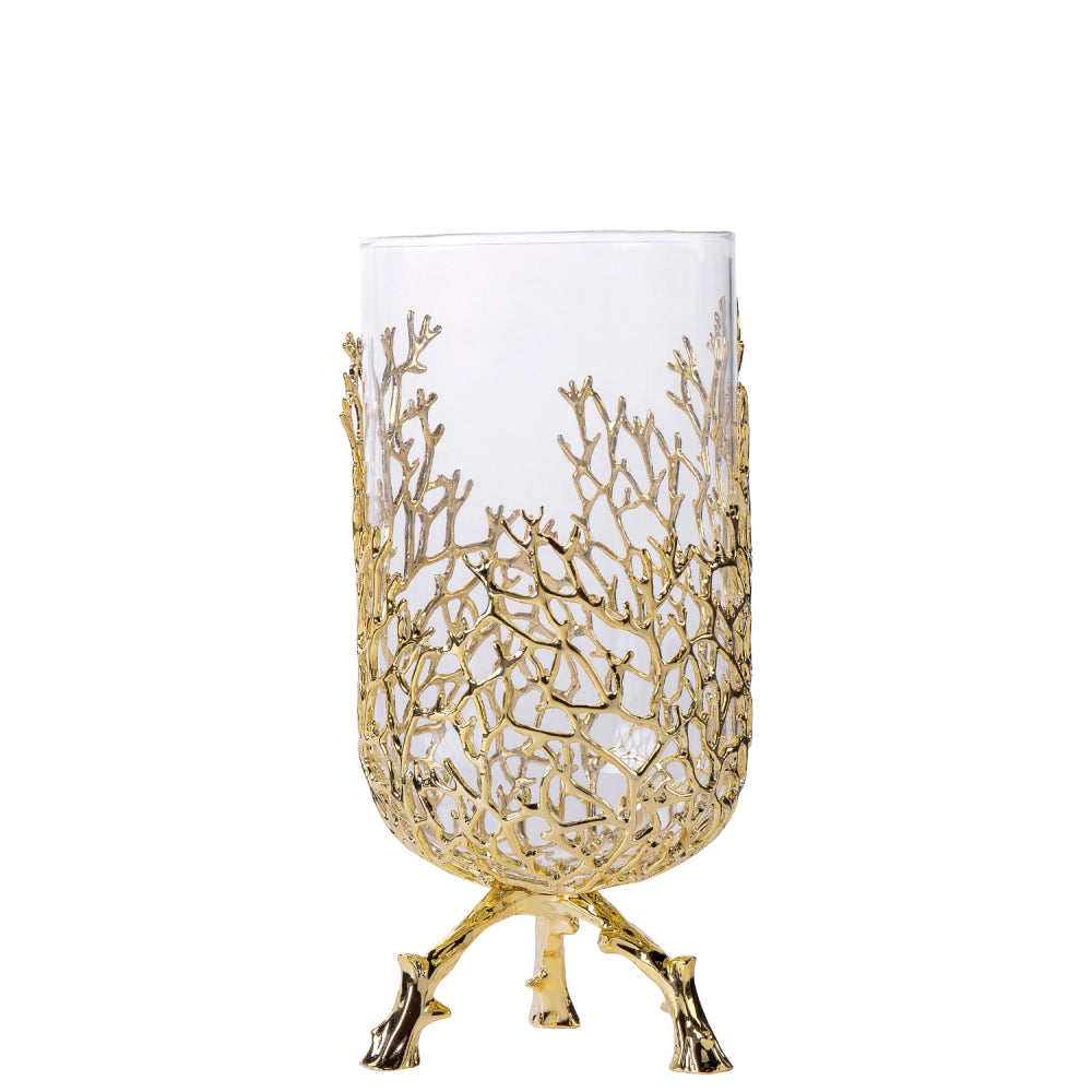 Gold Coral Design Glass Vase