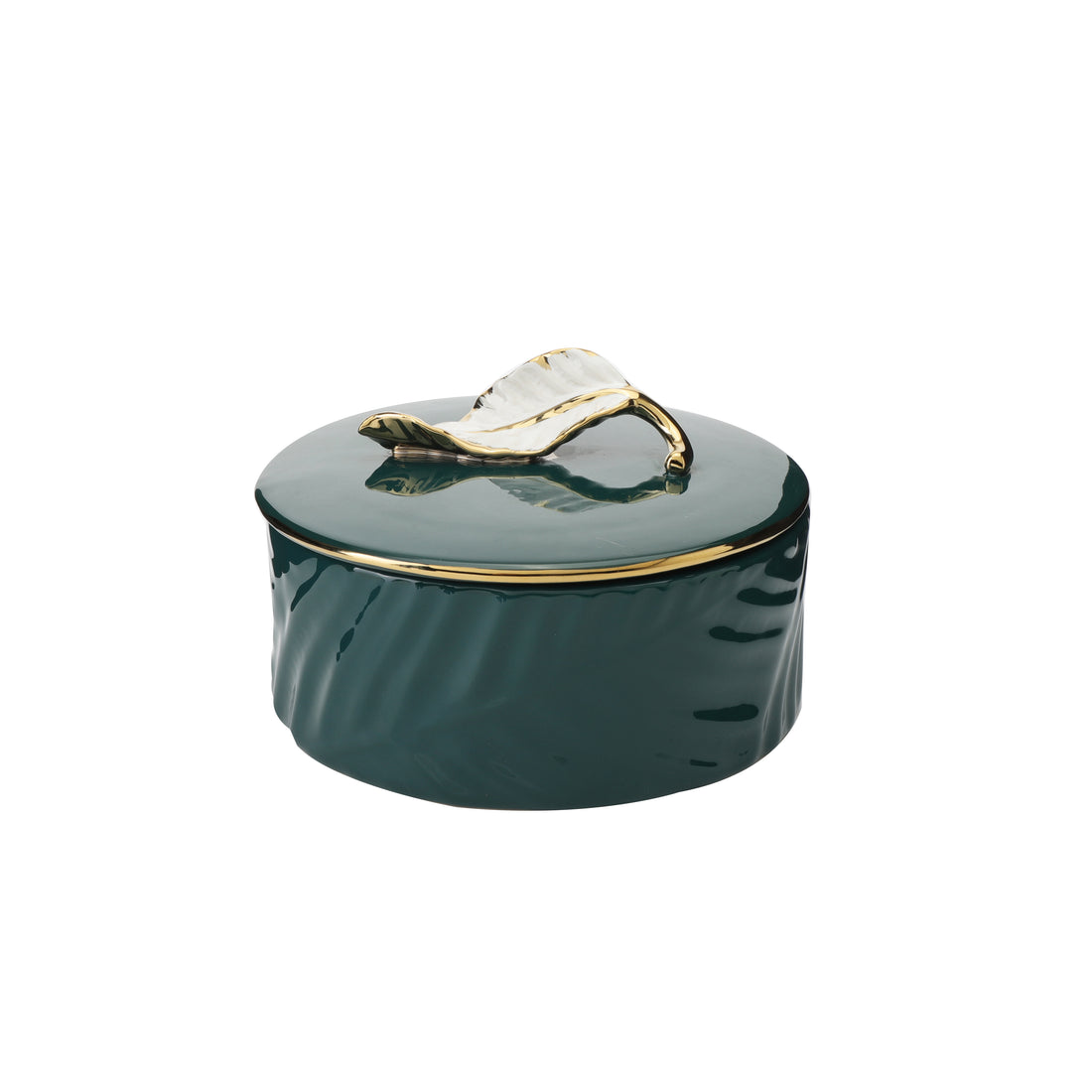 Elegant Green Decorative Box with Gold Leaf Handle