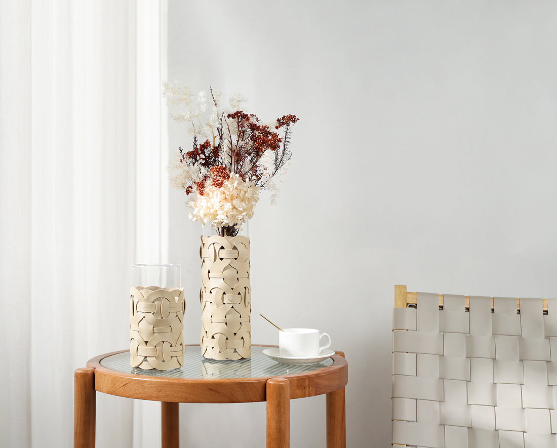 Woven Leather Accent Glass Vase