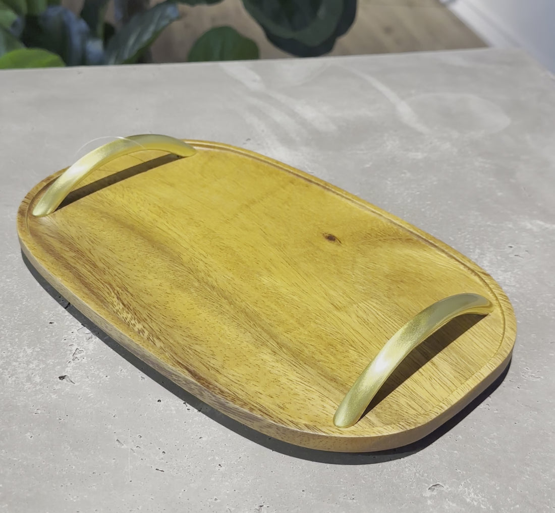 Wooden Serving Tray with Gold Handles