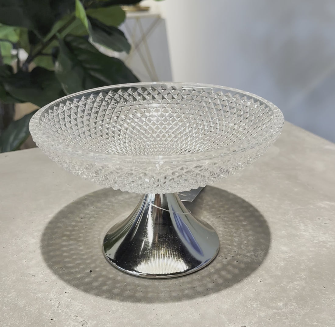 Decorative Glass Bowl with Silver Base