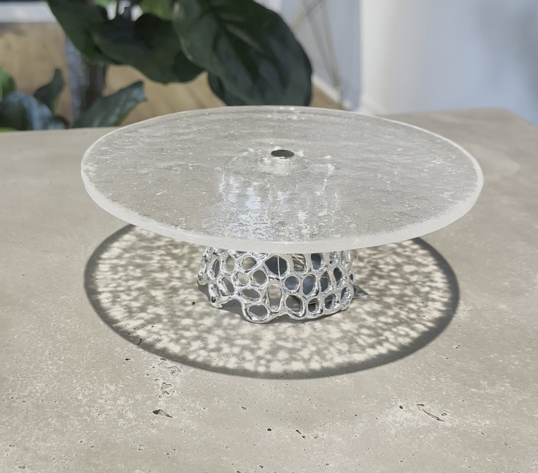 Small Silver Glass Cake Plate