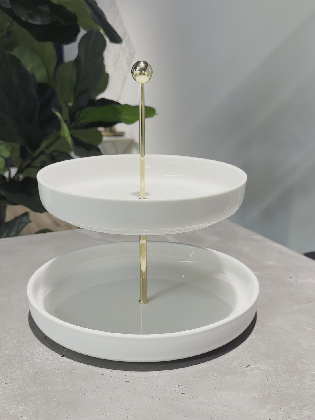 Two-Tier White and Gold Serving Tray