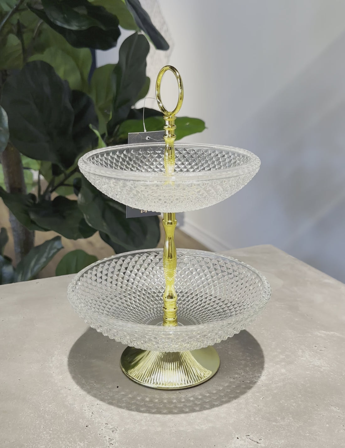 Two-Tier Glass Stand with Gold Accents