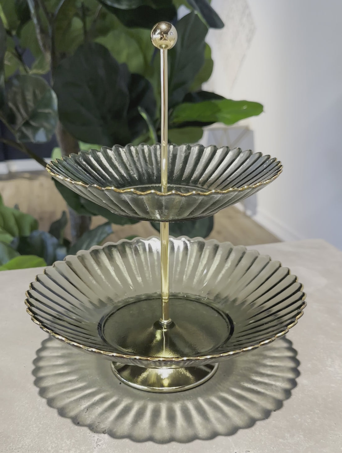 Two-Tier Glass Serving Stand with Gold Accents